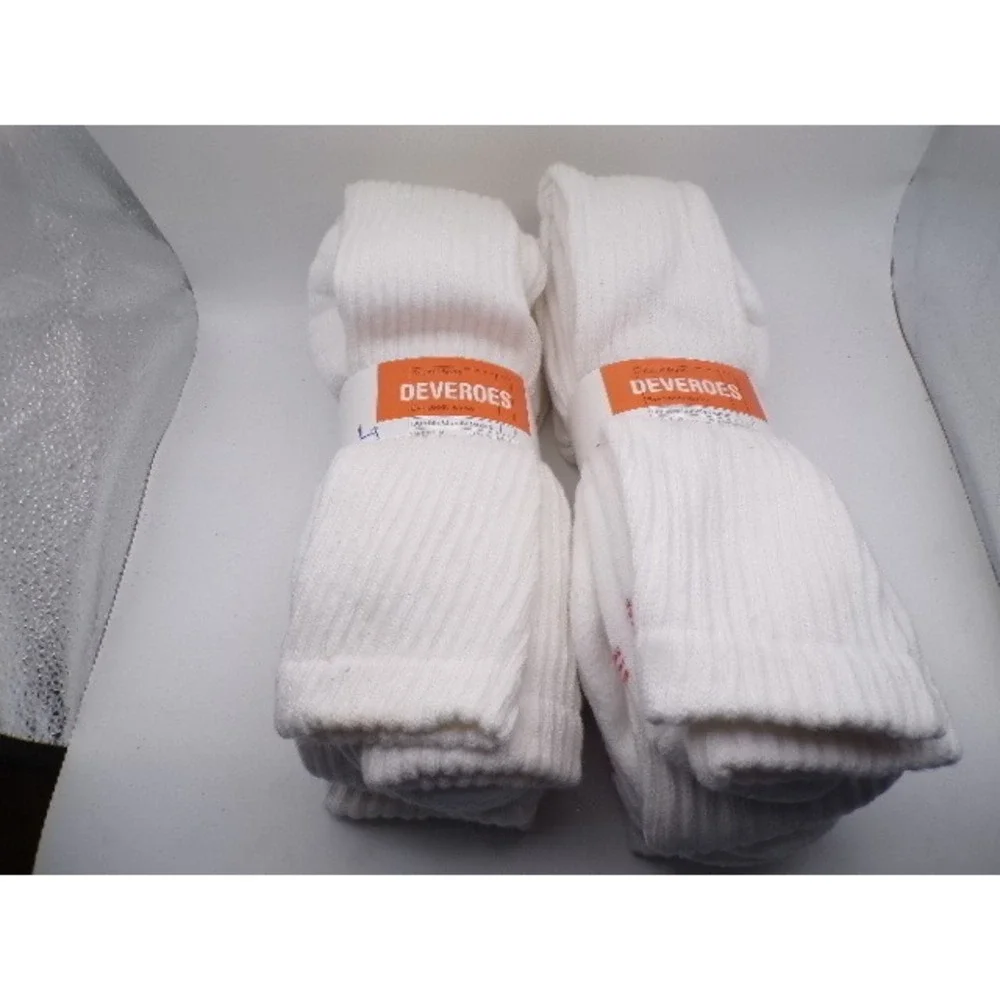 Deveroes Mens White Athletic Crew Socks 2 Packs‎ 9 Pairs Total Size Large New